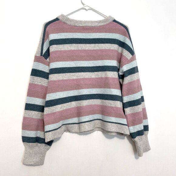 PINQUE STITCH FIX STITCHFIX Gray Mauve Pink Blue Striped Cropped Crop Sweater M - Picture 11 of 15